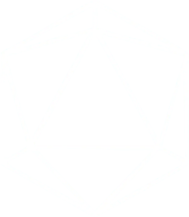 White geometric outline of a 20-sided die (icosahedron) on a light gray background, representing the precision and reliability valued by Resolute Technology LLC.