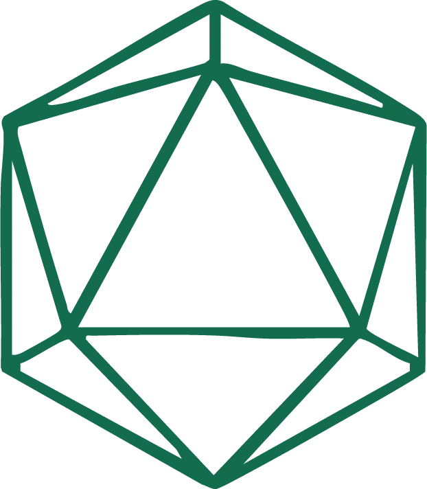 A simple green outline of a twenty-sided geometric shape, resembling a d20 die, on a plain light background—ideal for Representing security and innovation by Resolute Technology LLC.